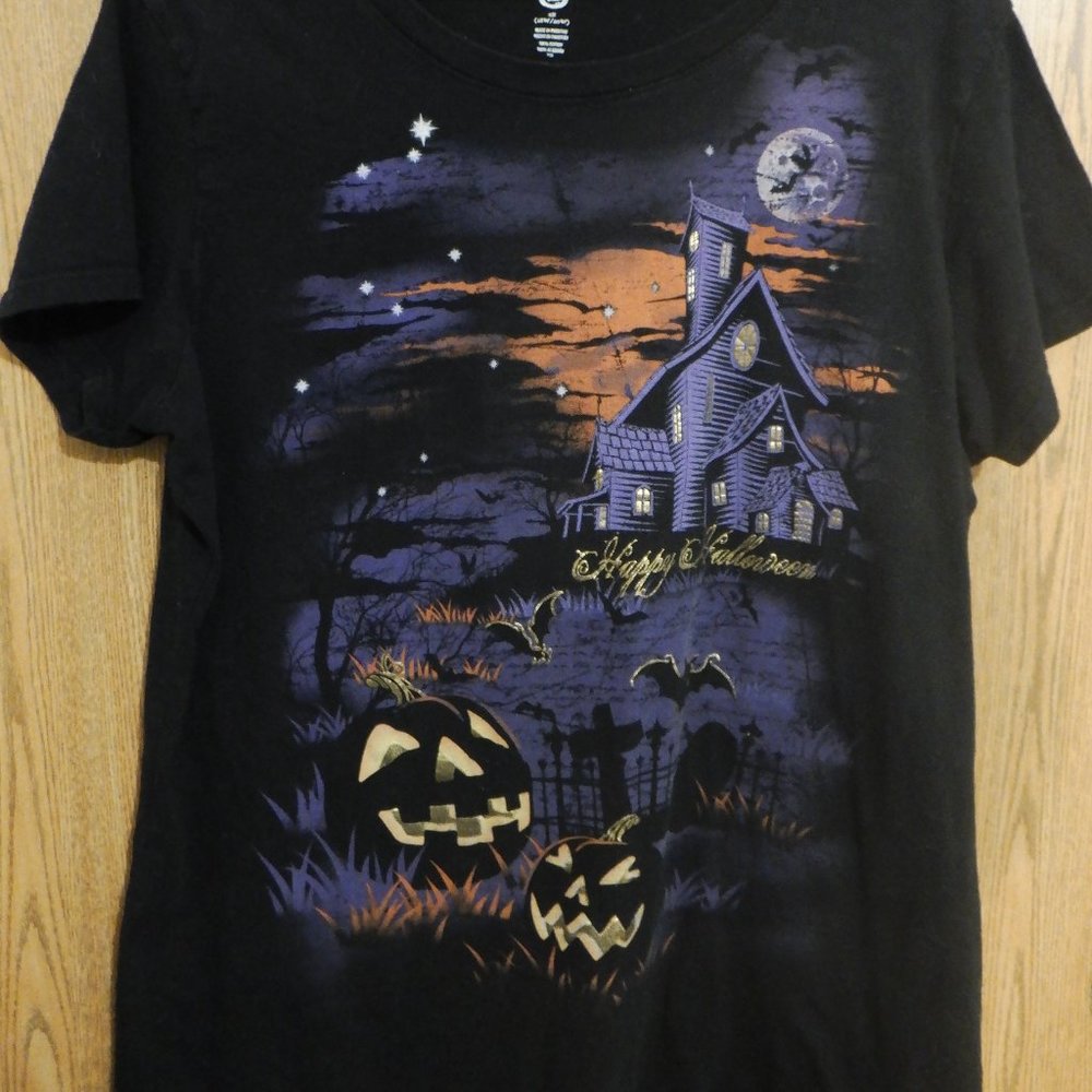 Happy Halloween Ladies Shirt 2X (18W - 20W) Black Purple Orange Gold Shimmer - Picture 11 of 15